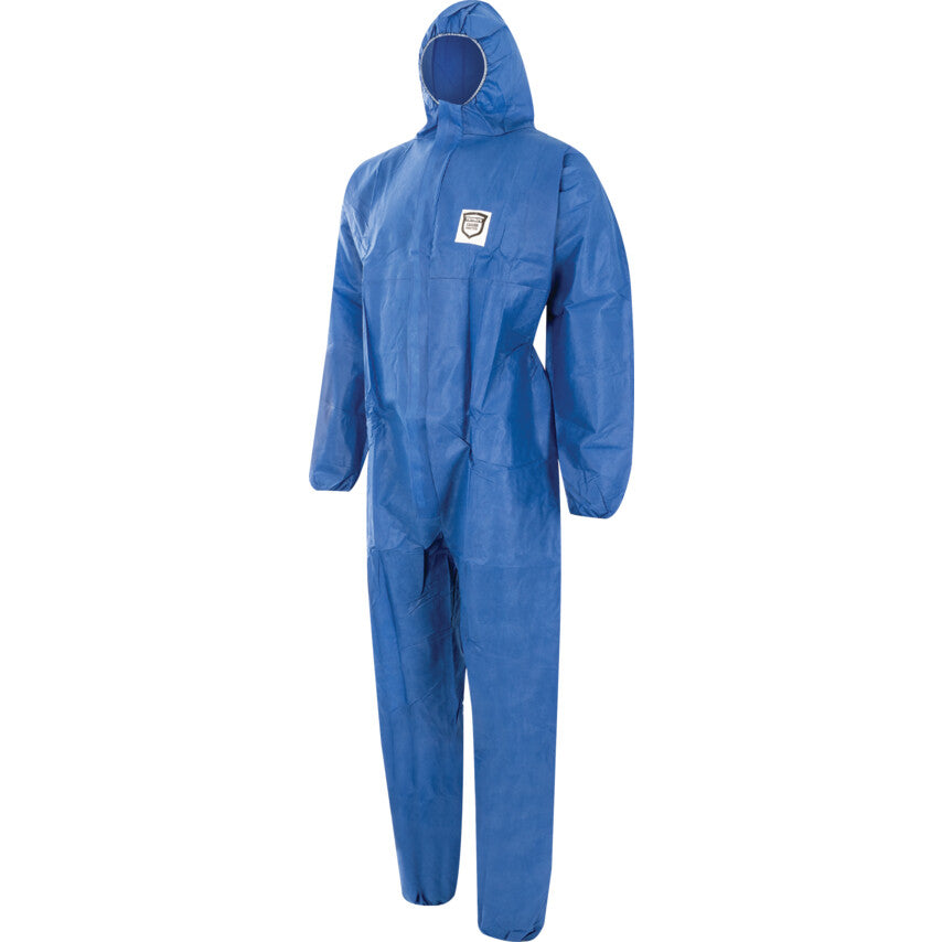 Guard Master, Chemical Protective Coveralls, Disposable, Blue, SMS Nonwoven Fabric, Zipper Closure, Chest 44-46", L