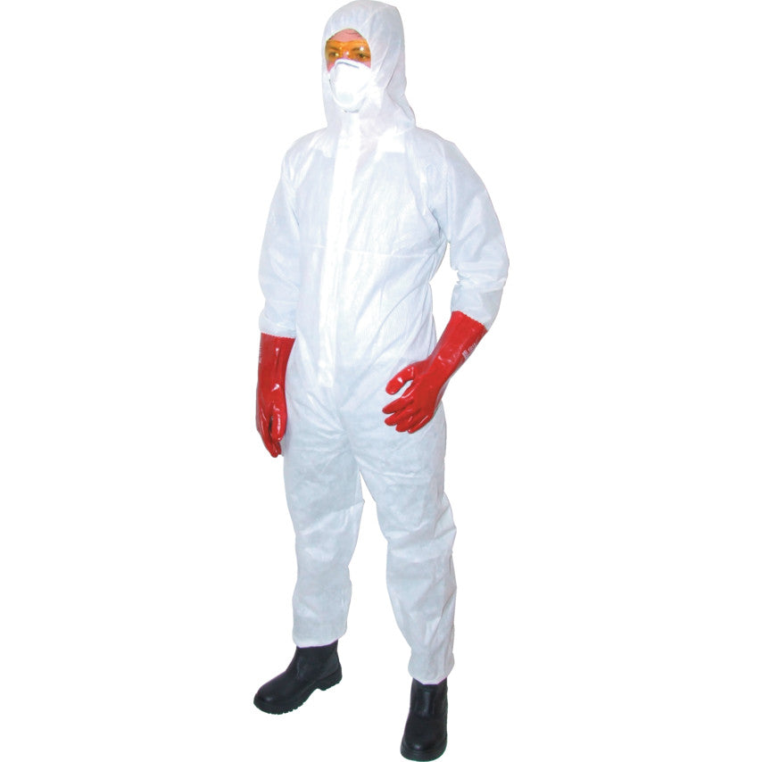 Guard Master, Chemical Protective Coveralls, Disposable, White, SMS Nonwoven Fabric, Zipper Closure, Chest 40-42", M
