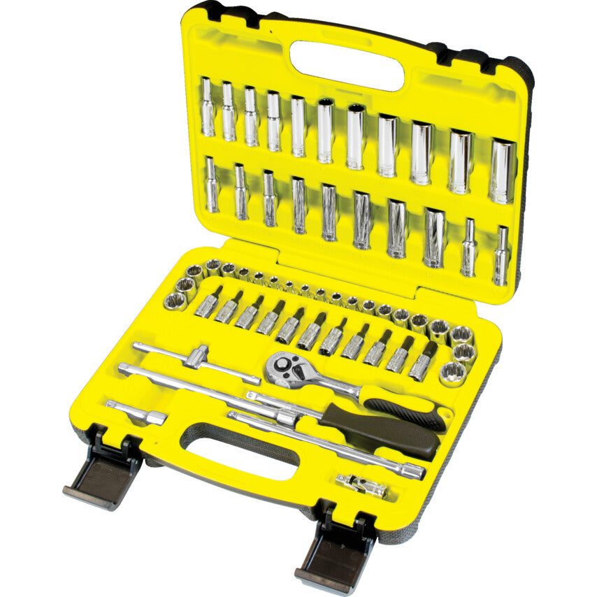 1/4in. Drive, Socket Set, Metric/Imperial, 4mm - 14mm, Set of 60, Polished Finish