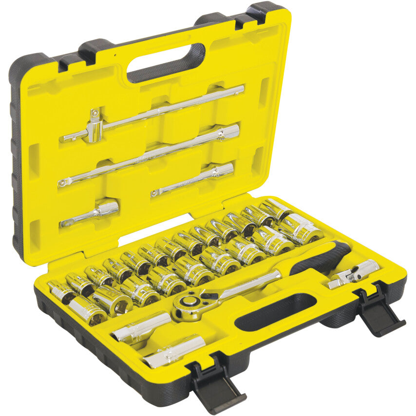 1/2in. Drive, Socket Set, Metric, 8mm - 32mm, Set of 30, Polished Finish