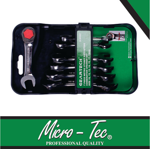 Micro-Tec 10mm - 19mm Ratchet Stubby Spanner Set 7 Piece