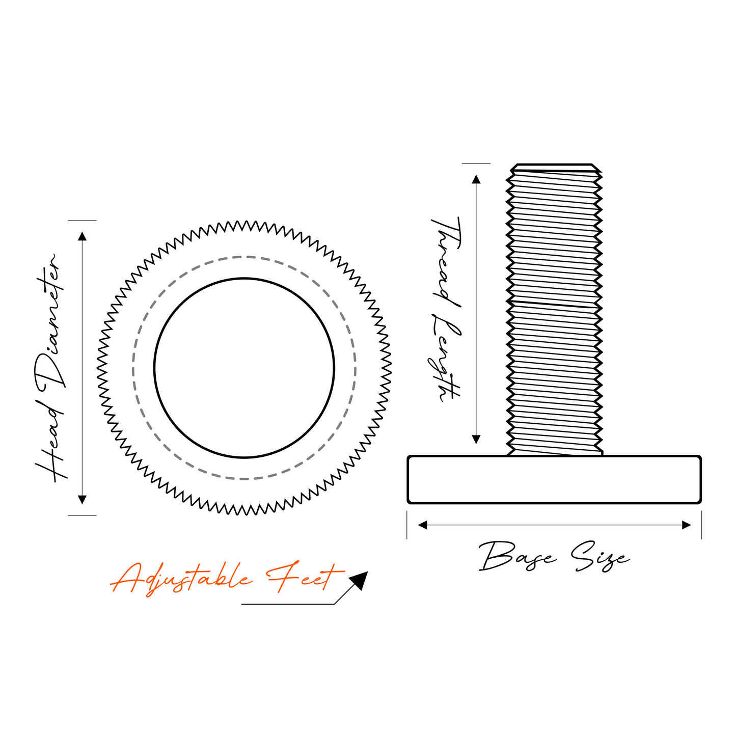 Adjustable Feet M06 X 45   M25-Head