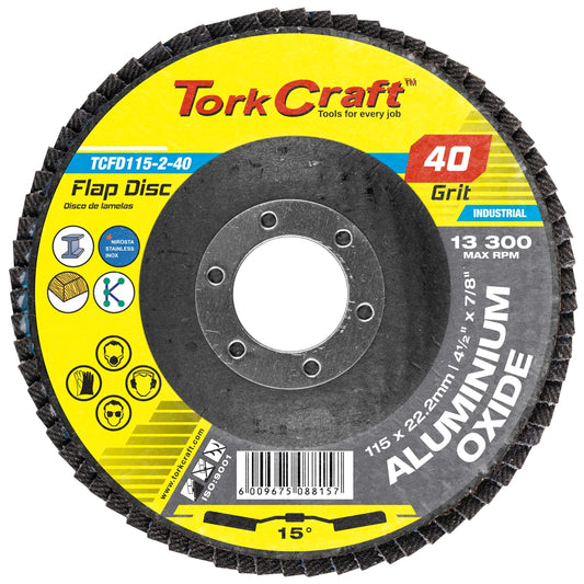 Tork Craft Flap Disc 115mm 15 Deg Angle 40 Grit