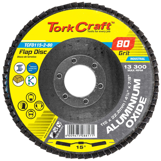 Tork Craft Flap Disc 115mm 15 Deg Angle 80 Grit