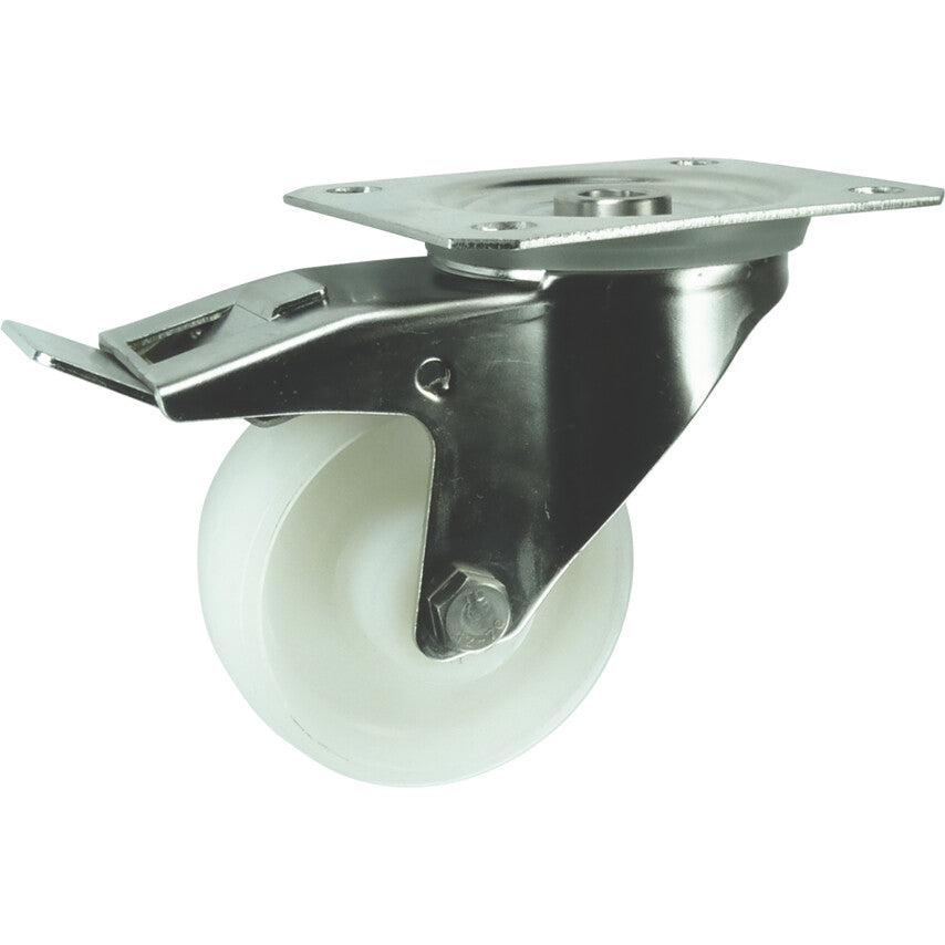 Swivel Top Plate, Braked, Castor, 200mm, Nylon, White