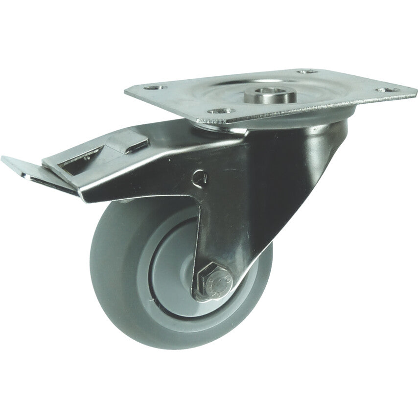 Castor, 150mm, Braked, Swivel, Top Plate, Rubber, Grey