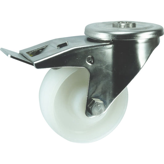 Swivel Top Plate, Braked, Castor, 100mm, Nylon, White