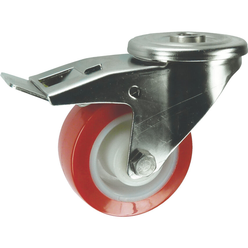 Swivel Bolt Hole, Braked, Castor, 125mm, Polyurethane, Orange