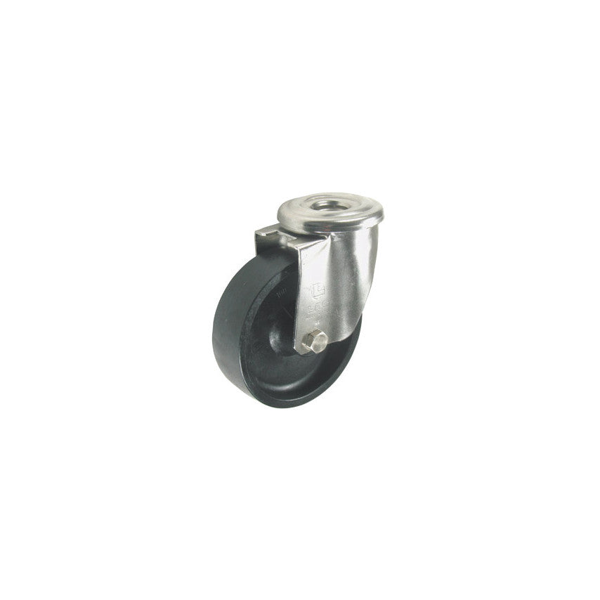 Castor, 100mm, Unbraked, Swivel, Bolt Hole, Thermoplastic, Black