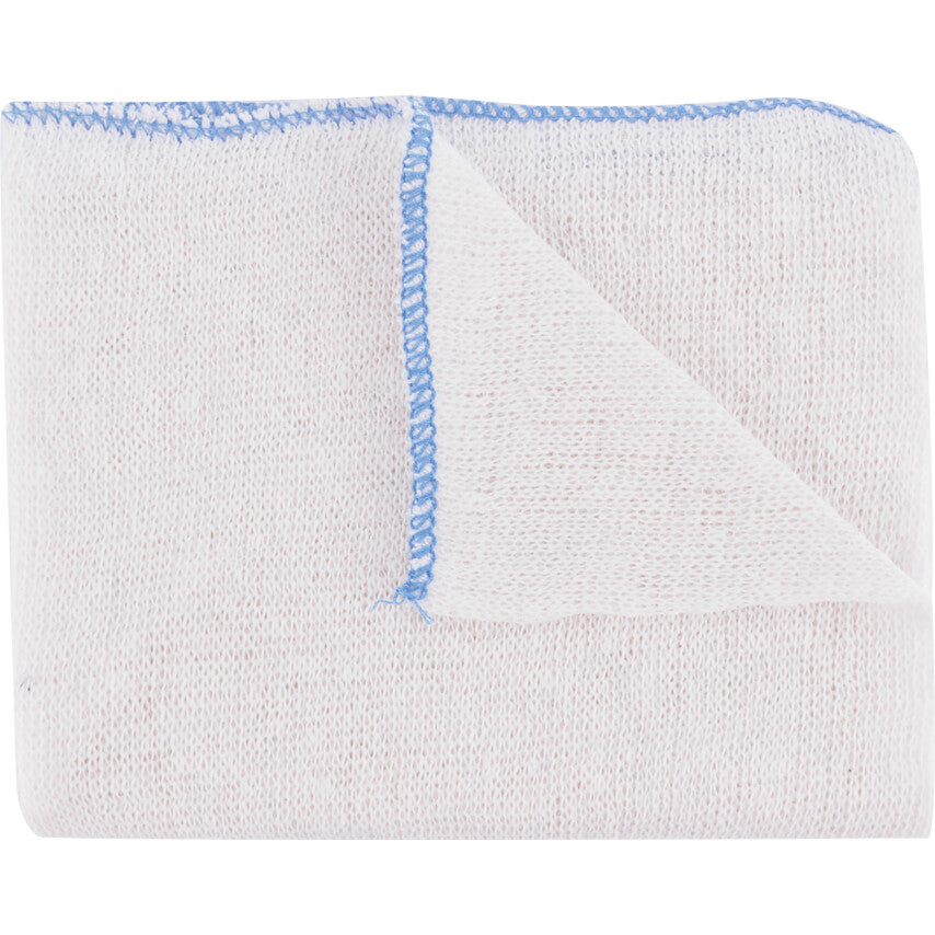 White Cotton Dishcloths Blue Trim (PK-10)