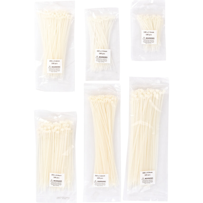 Cable Ties, Natural,  Assorted Dia. & Length (Pk-600)