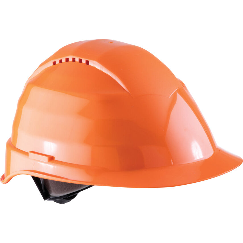 Safety Helmet With 6 Point Harness, Orange, ABS, Vented, Reduced Peak, Includes Side Slots