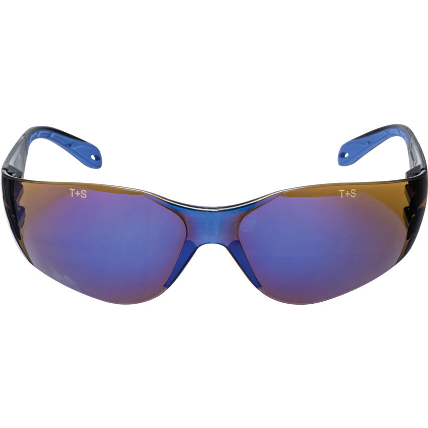 Safety Glasses, Blue Mirror Lens, Frameless, Impact-Resistant/High-Temperature Resistant