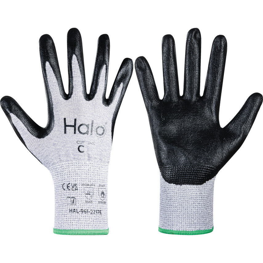 Cut Resistant Gloves, Grey, Nitrile, Palm Coated, Cut C, Size 6
