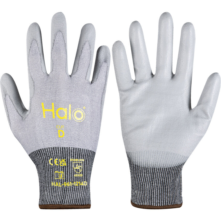 Cut Resistant Gloves, Grey, Polyurethane, Palm Coated, Cut D, Size 7