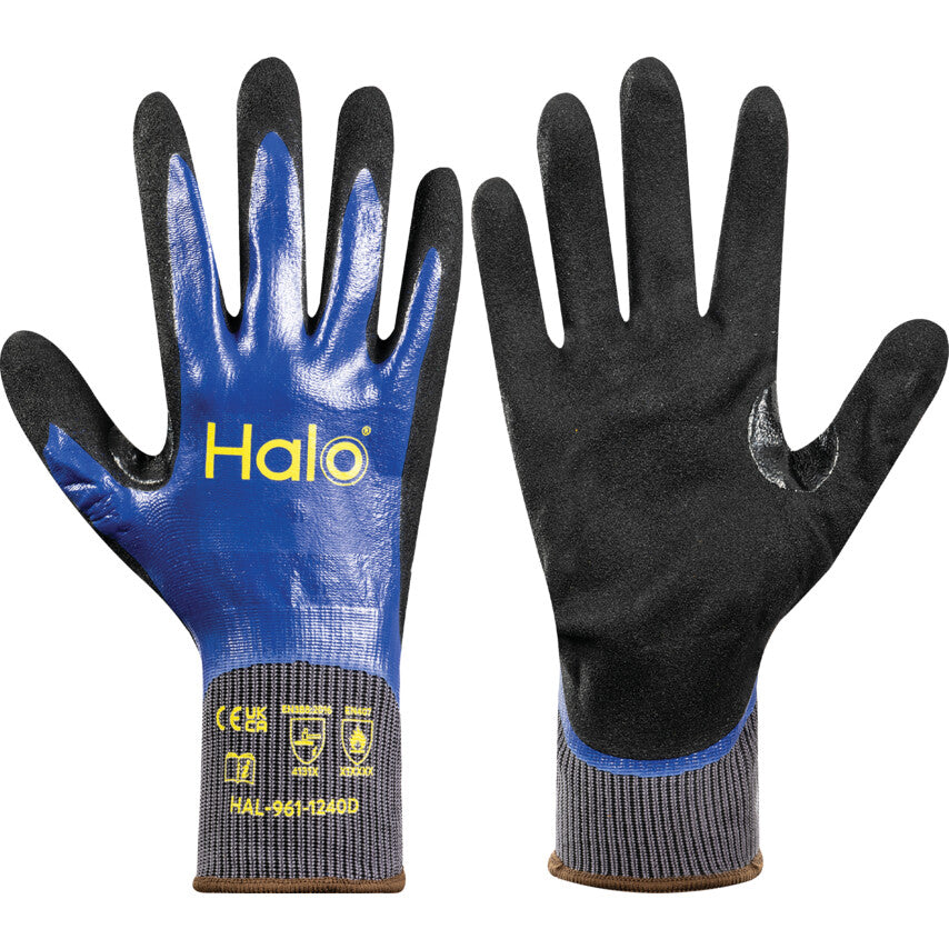 Mechanical Hazard Gloves, Black/Blue/Grey, Nylon Liner, Nitrile Coating, EN388: 2016, 4, 1, 3, 1, X, Size 10