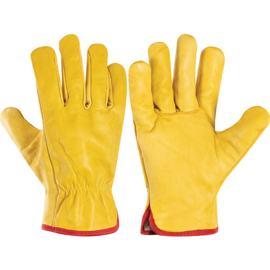 Leather Driver's Gloves, Unlined, Yellow, Size 10