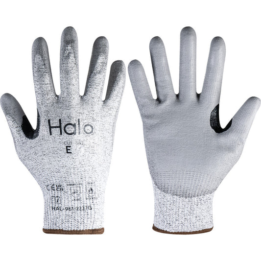 Cut Resistant Gloves, Grey, Polyurethane, Palm Coated, Cut E, Size 6