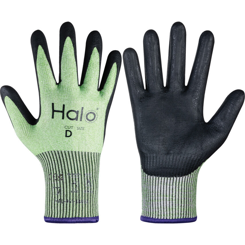 Cut Resistant Gloves, Black/Green, Nitrile, Palm Coated, Cut D, Size 6