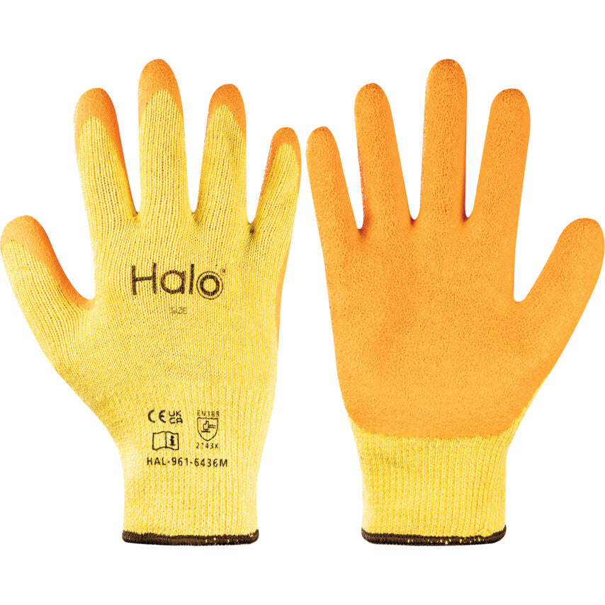Mechanical Hazard Gloves, Orange/Yellow, Cotton/Polyester Liner, Latex Coating, EN388: 2016, 2, 1, 4, 3, X, Size 11
