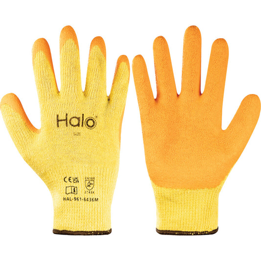 Mechanical Hazard Gloves, Orange/Yellow, Cotton/Polyester Liner, Latex Coating, EN388: 2016, 2, 1, 4, 3, X, Size 8