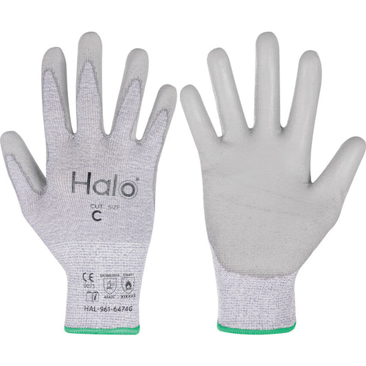 Cut Resistant Gloves, Grey, Polyurethane, Palm Coated, Cut C, Size 7