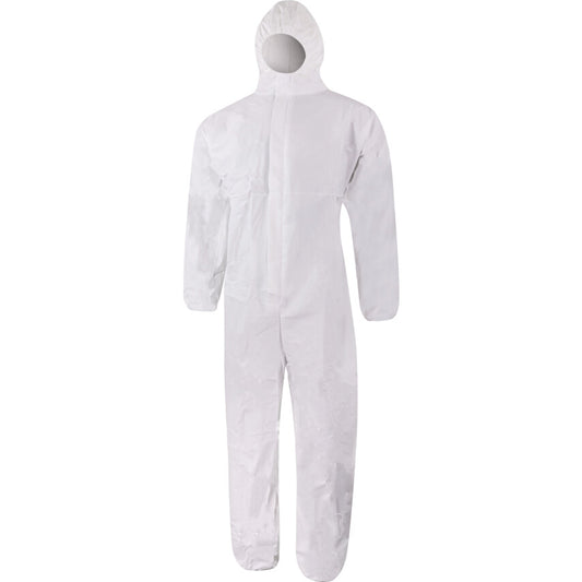 SMS Disposable Hooded Coveralls, Type 5/6, White, Medium, 40-42" Chest