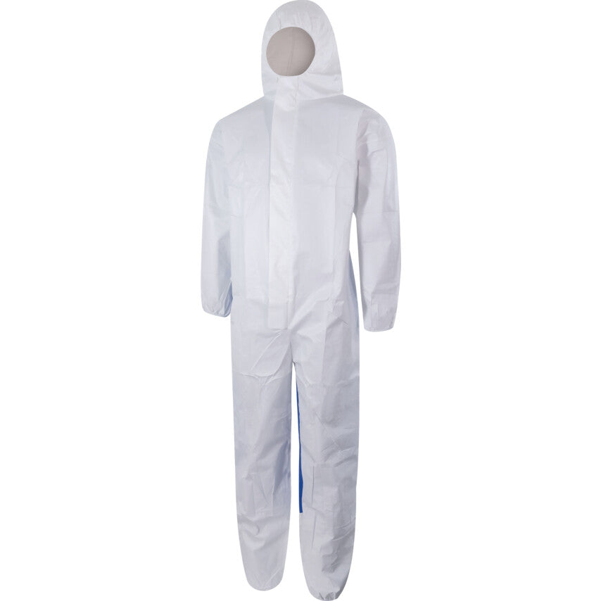 Disposable Hooded Coveralls, Type 5/6, White/Blue, 2XL, 52-54" Chest