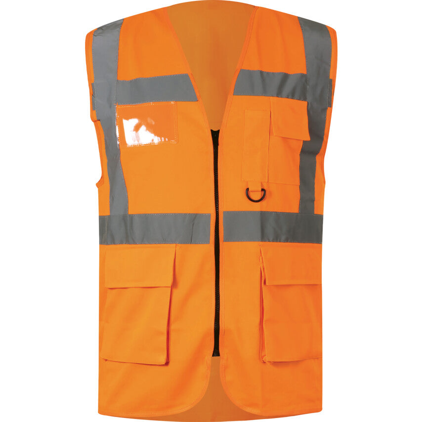 Hi-Vis Vest, Orange, Large, Zipper Closure, Polyester