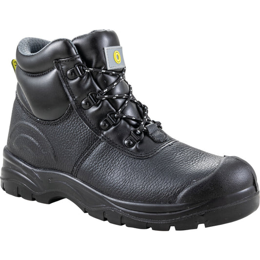 Unisex Metal Safety Boots, Size 10, Black, Leather Upper, Steel Toe Cap, S1P, EN ISO 20345:2011