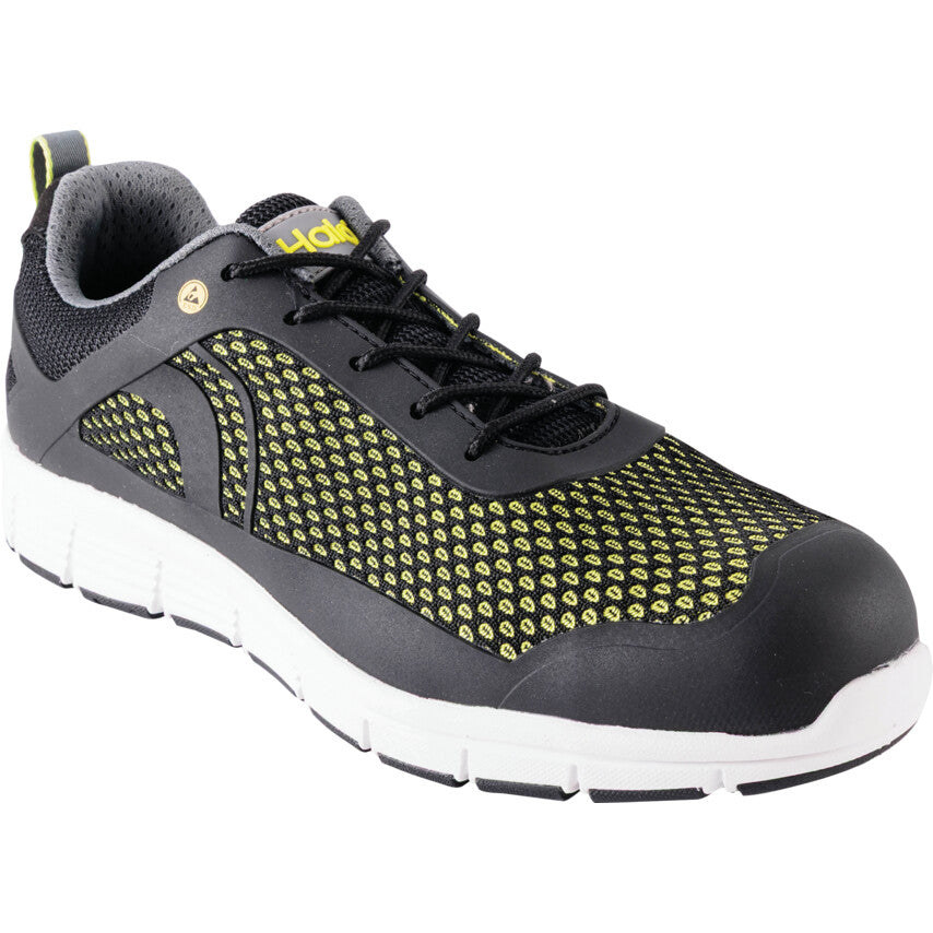 Men's Cipher Safety Trainers, Size 8, Black/Yellow, S3S SR, ESD, Mesh Upper, Composite Toe Cap, EN ISO 20345:2011