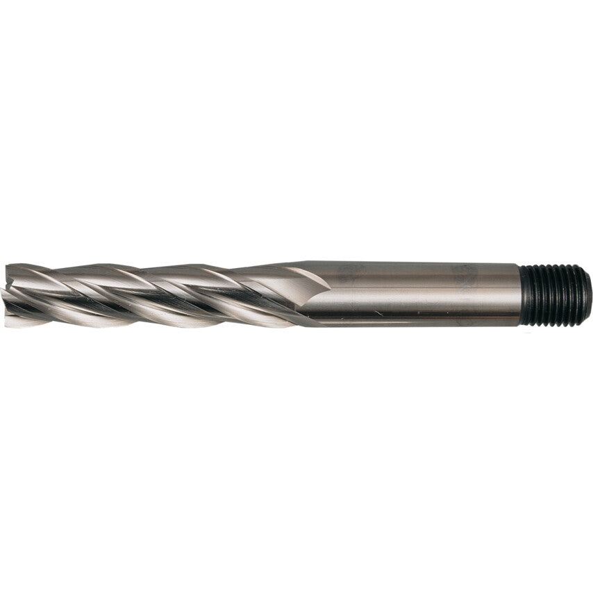 E304T, End Mill, Long, 20mm, Threaded Shank, 6fl, High Speed Steel, Bright