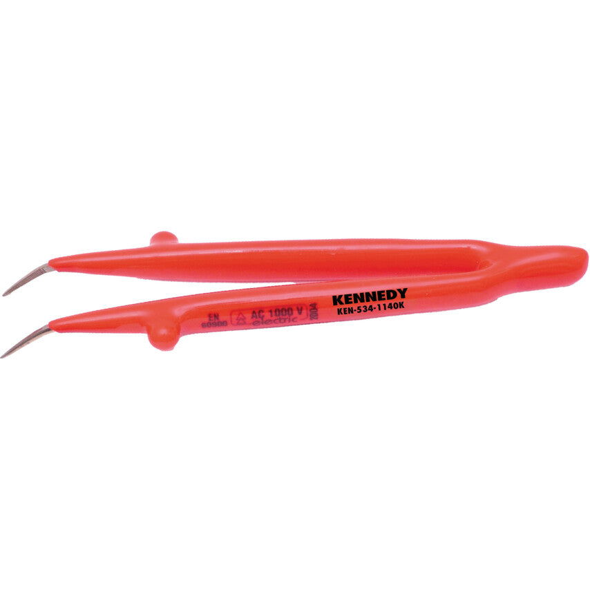 Bent Nose Tweezers, Stainless Steel Tip, 145mm, ESD, Insulated