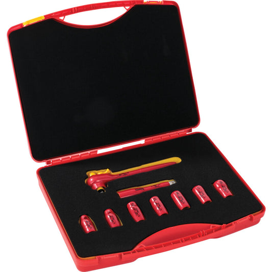 INSULATED VDE REVERSIBLE RATCHET SAFETY TOOL SET 1/2" SQ/DR 9-PCS