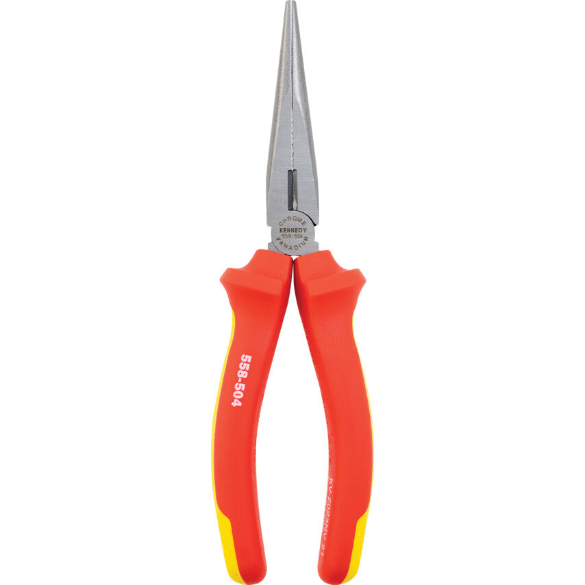 Needle Nose Pliers, Serrated, High Carbon Alloy Steel, 205mm, Insulated, VDE