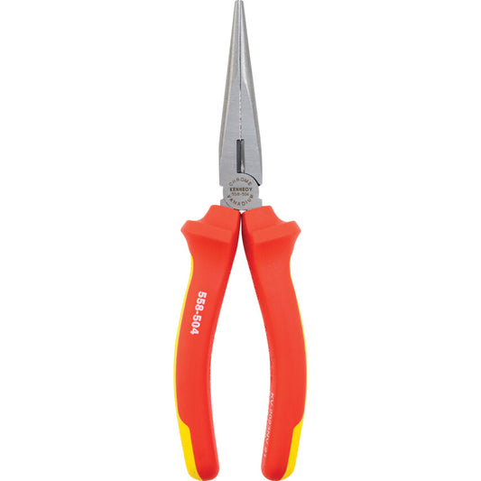 Needle Nose Pliers, Serrated, High Carbon Alloy Steel, 205mm, Insulated, VDE