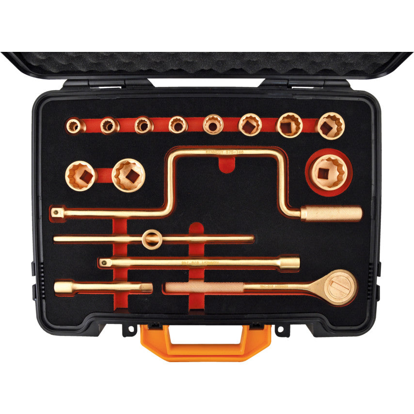 1/2in. Drive, Non-Sparking Socket Set, Metric, 10mm - 32mm, Set of 16, Polished Finish
