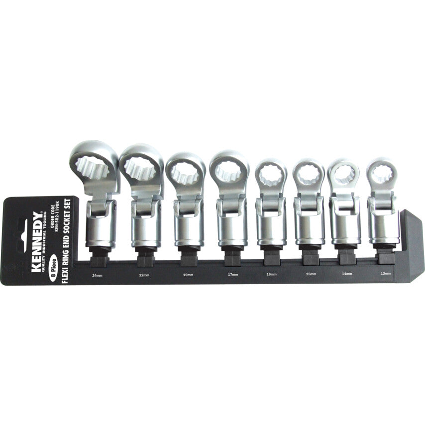 1/2in. Drive, Flexi-Ring End Socket Set, Metric, 13mm - 24mm, Set of 8, Polished Finish
