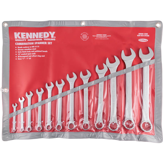 Imperial, Combination Spanner Set, 1/4 - 1in., Set of 12, Chrome Vanadium Steel