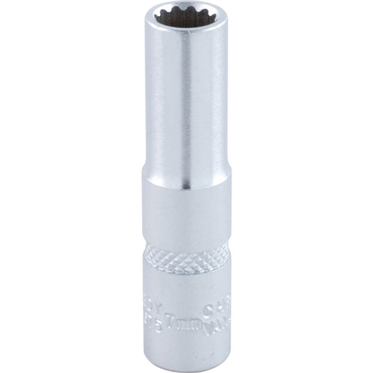 1/4in. Drive, Deep Bi-Hexagon Socket, 7mm, Metric, Chromed Finish