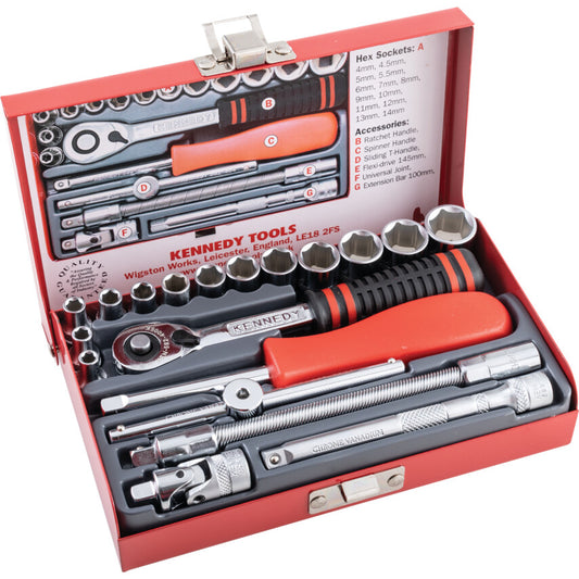 1/4in. Drive, Socket Set, Metric, 4mm - 14mm, Set of 19, Chromed Finish