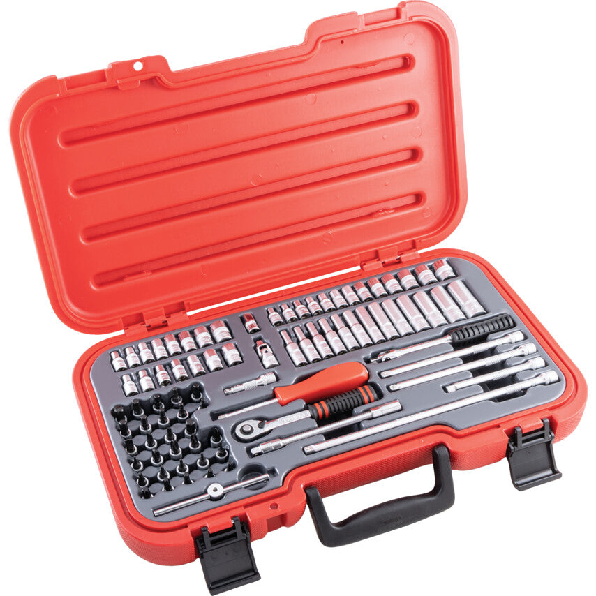 1/4in. Drive, Socket and Screwdriver Set, Metric/Imperial/BA, 4mm - 14mm/3/16in. - 1/2in., 0BA - 6BA, Set of 82, Chromed Finish