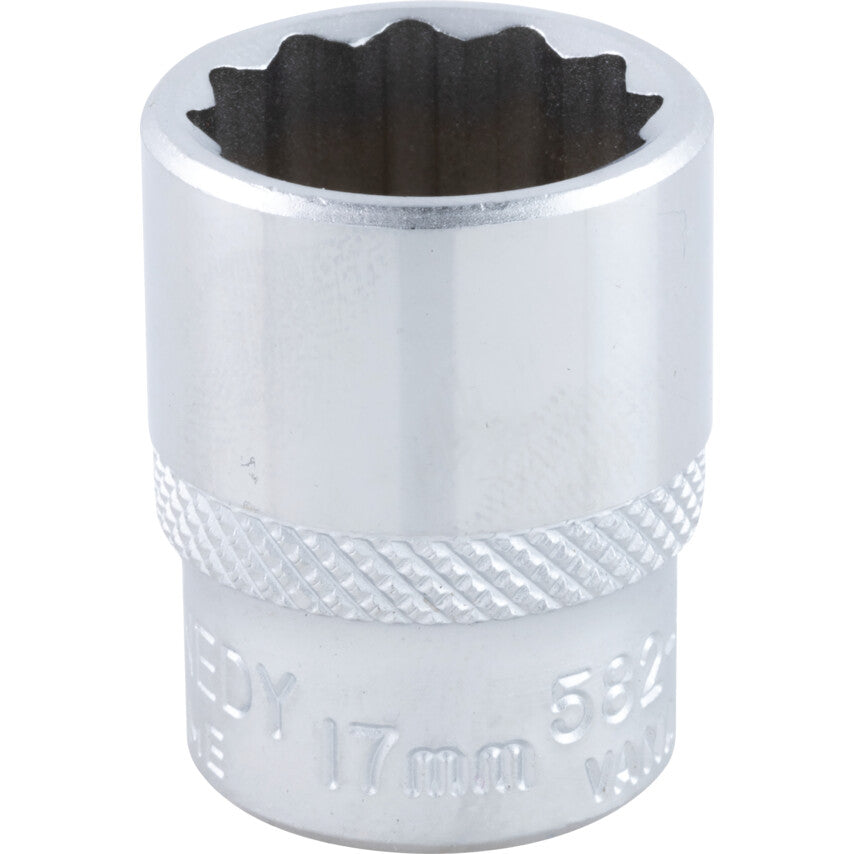 3/8in. Drive, Standard Bi-Hexagon Socket, 17mm, Metric, Chromed Finish