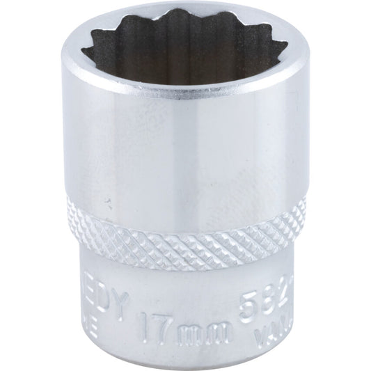 3/8in. Drive, Standard Bi-Hexagon Socket, 17mm, Metric, Chromed Finish