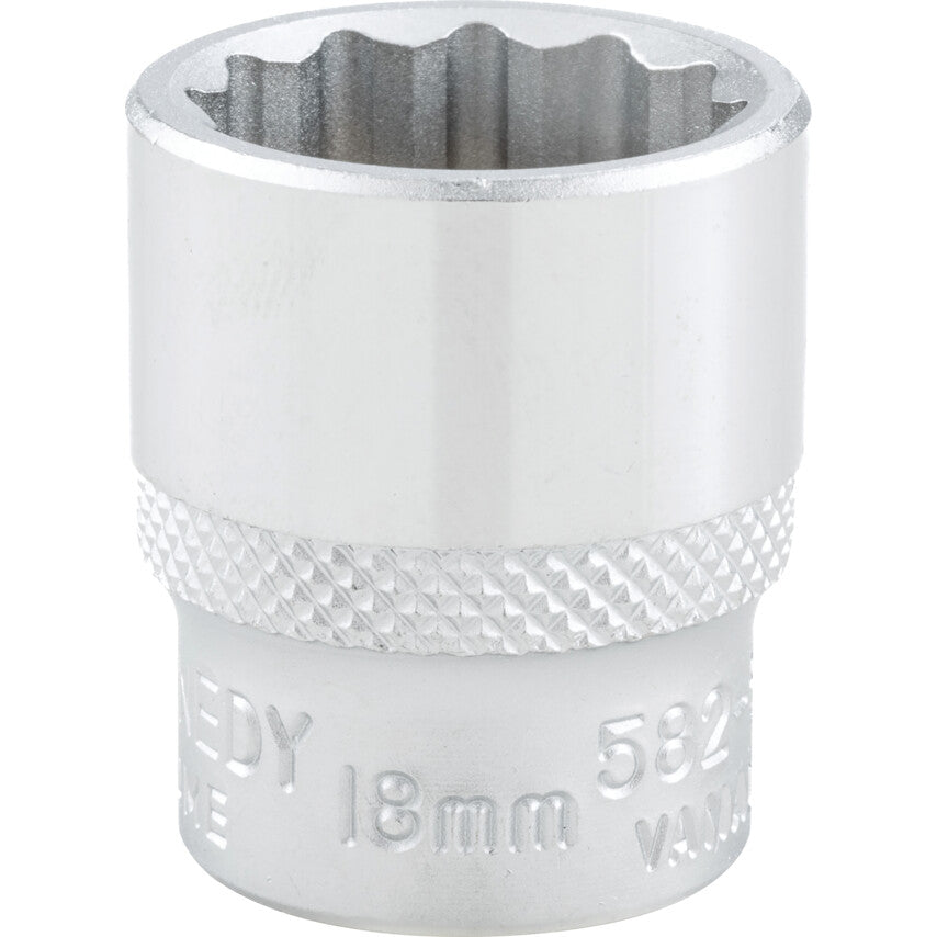 3/8in. Drive, Standard Bi-Hexagon Socket, 18mm, Metric, Chromed Finish