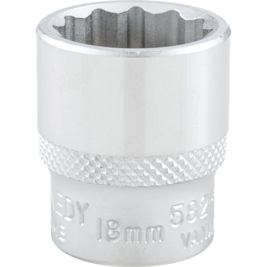 3/8in. Drive, Standard Bi-Hexagon Socket, 18mm, Metric, Chromed Finish