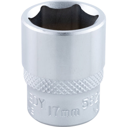 3/8in. Drive, Standard Hexagon Socket, 17mm, Metric, Chromed Finish