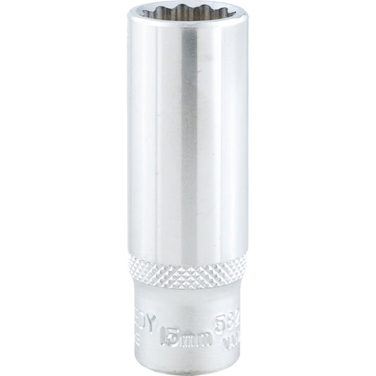 3/8in. Drive, Deep Bi-Hexagon Socket, 15mm, Metric, Chromed Finish
