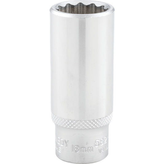 3/8in. Drive, Deep Bi-Hexagon Socket, 18mm, Metric, Chromed Finish