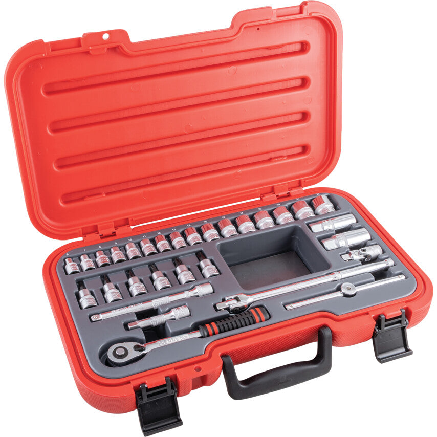 3/8in. Drive, Socket Set, Metric, 6mm - 22mm, Set of 30, Chromed Finish